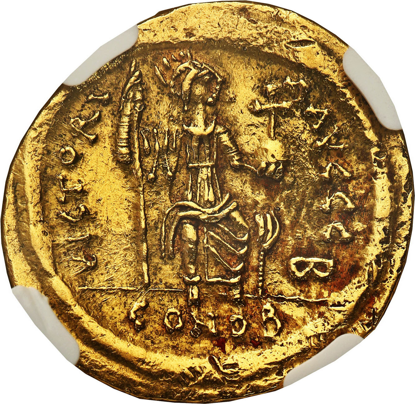 Bizancjum. Justin II (565-578). Solidus 567-578, Konstantynopol NGC AU 5/5 2/5